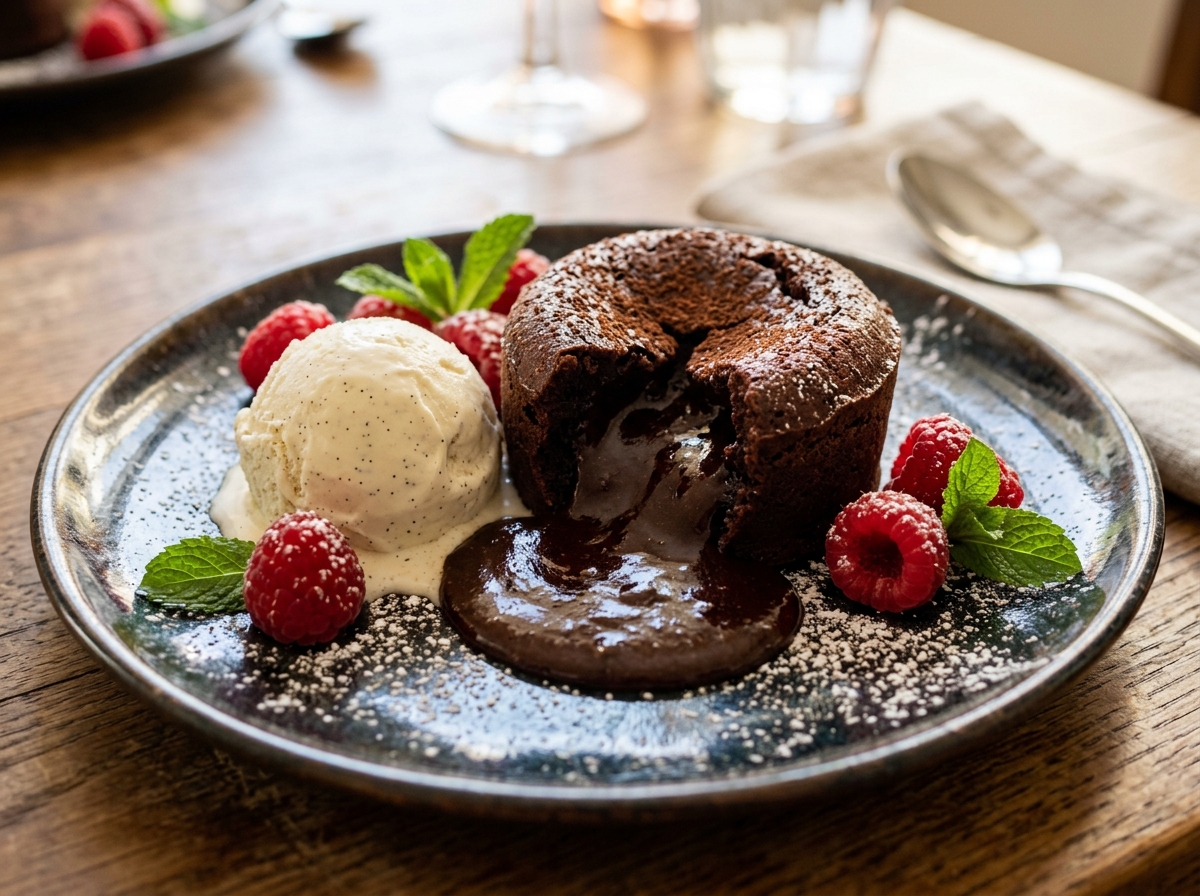 Petit Gâteau de Chocolate Belga com Gelado